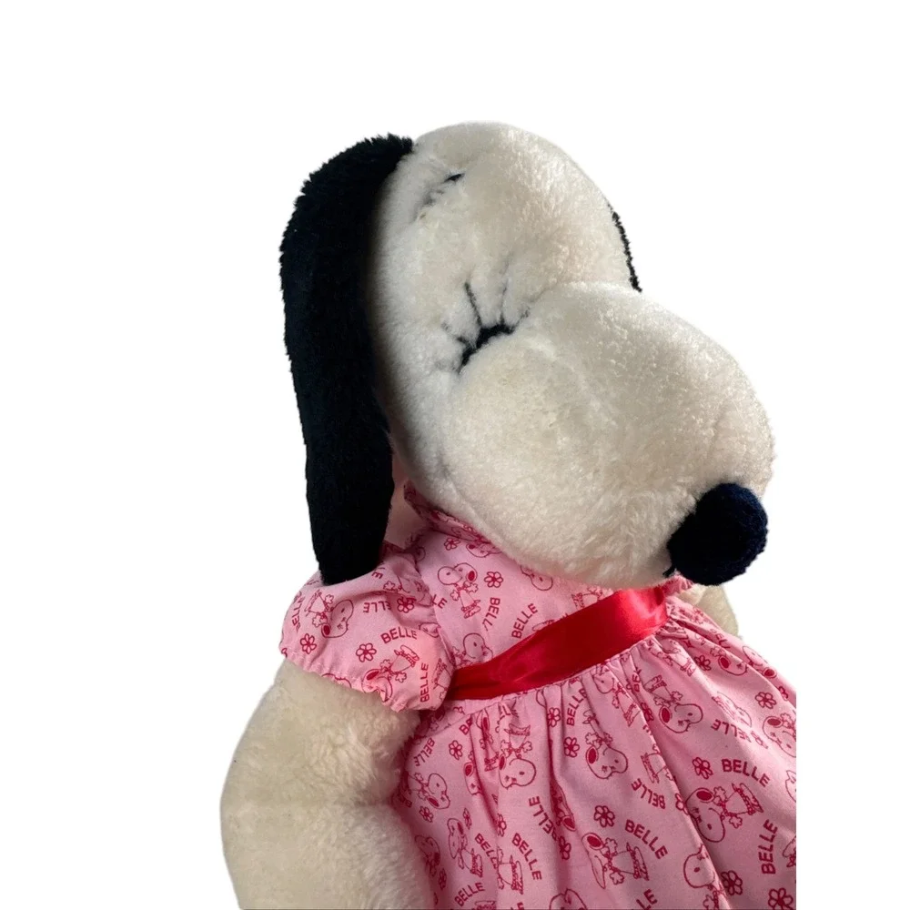Peanuts Belle Plush Snoopy Sister Pink Dress Vintage Stuffed Animal Toy